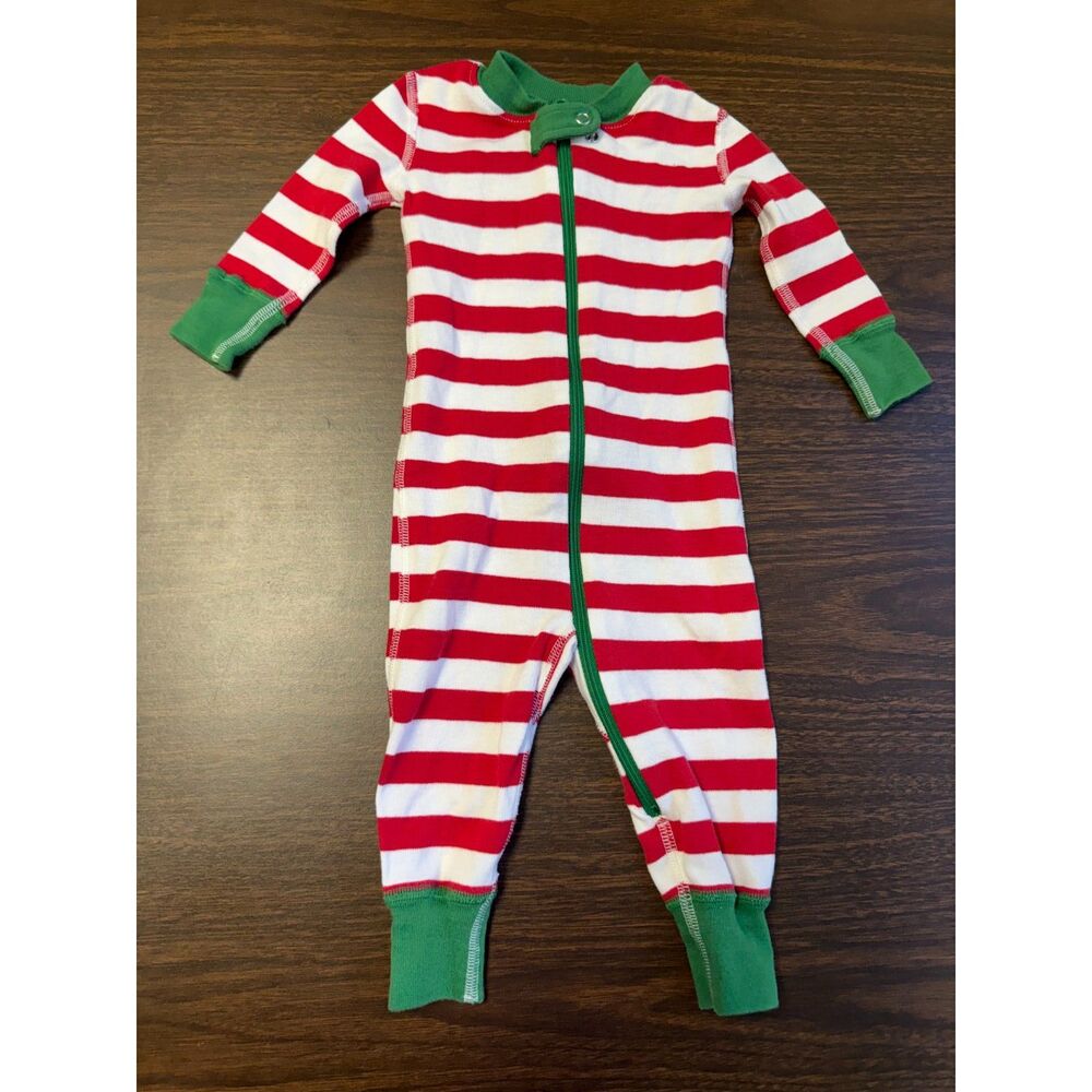Hanna Andersson Baby Zip Sleeper Pajama Red White Stripe Christmas 60cm 3-6mo